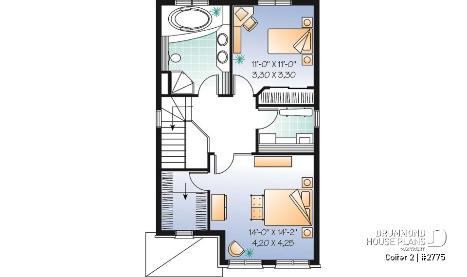 2nd level - Charming 3 bedrooms cottage plan with laundry on second floor - Colter 2