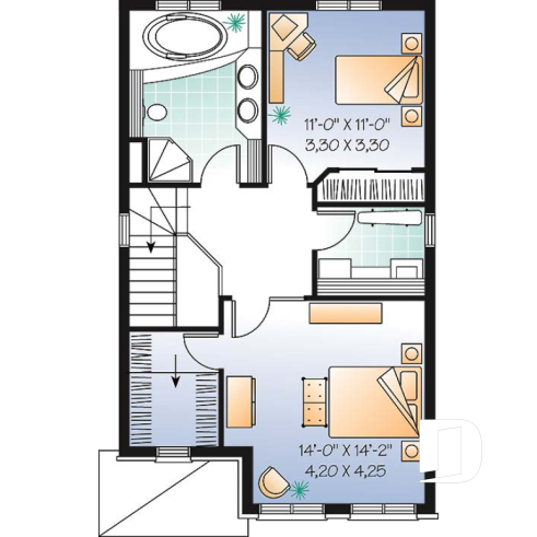 2nd level - Charming 3 bedrooms cottage plan with laundry on second floor - Colter 2