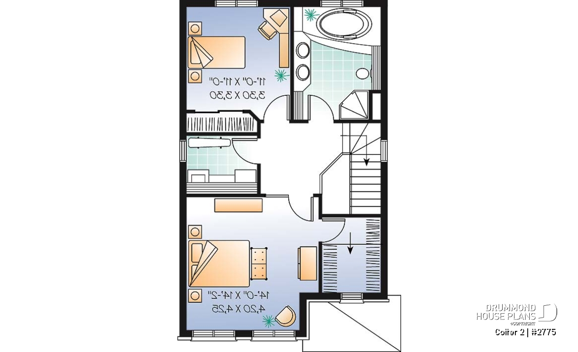 2nd level - Charming 3 bedrooms cottage plan with laundry on second floor - Colter 2