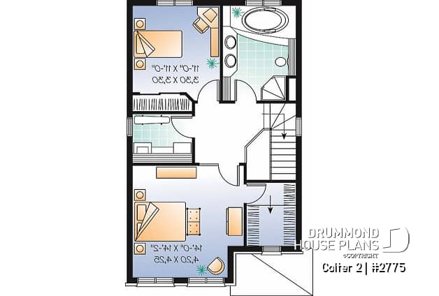 2nd level - Charming 3 bedrooms cottage plan with laundry on second floor - Colter 2