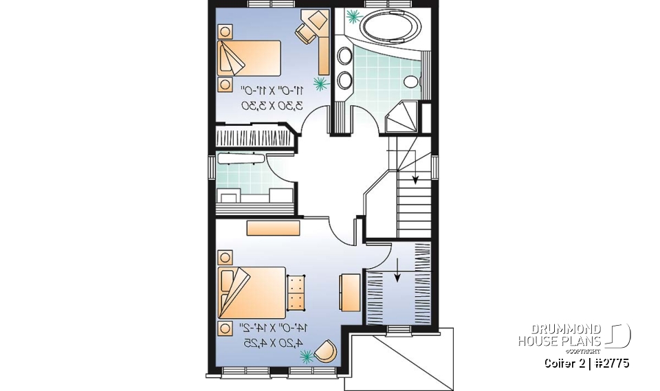 2nd level - Charming 3 bedrooms cottage plan with laundry on second floor - Colter 2
