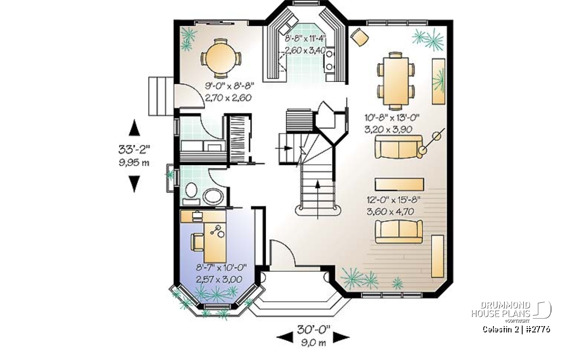 1st level - Victorian inspired house plan offering 4 bedrooms, 2 full baths, home office, breakfast nook and more! - Celestin 2
