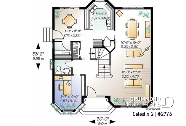 1st level - Victorian inspired house plan offering 4 bedrooms, 2 full baths, home office, breakfast nook and more! - Celestin 2