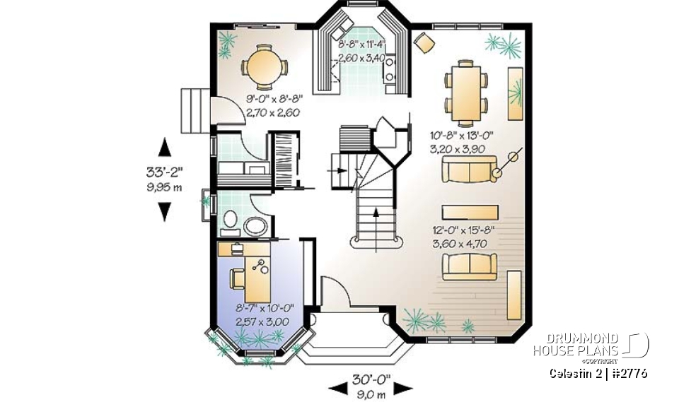 1st level - Victorian inspired house plan offering 4 bedrooms, 2 full baths, home office, breakfast nook and more! - Celestin 2