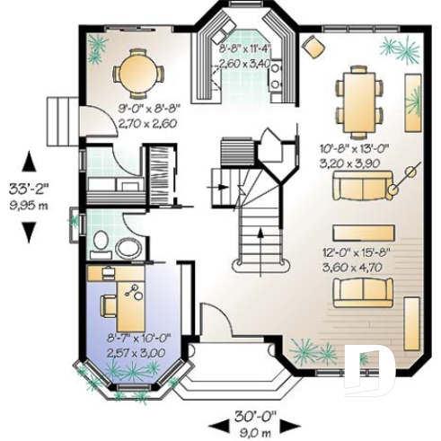1st level - Victorian inspired house plan offering 4 bedrooms, 2 full baths, home office, breakfast nook and more! - Celestin 2
