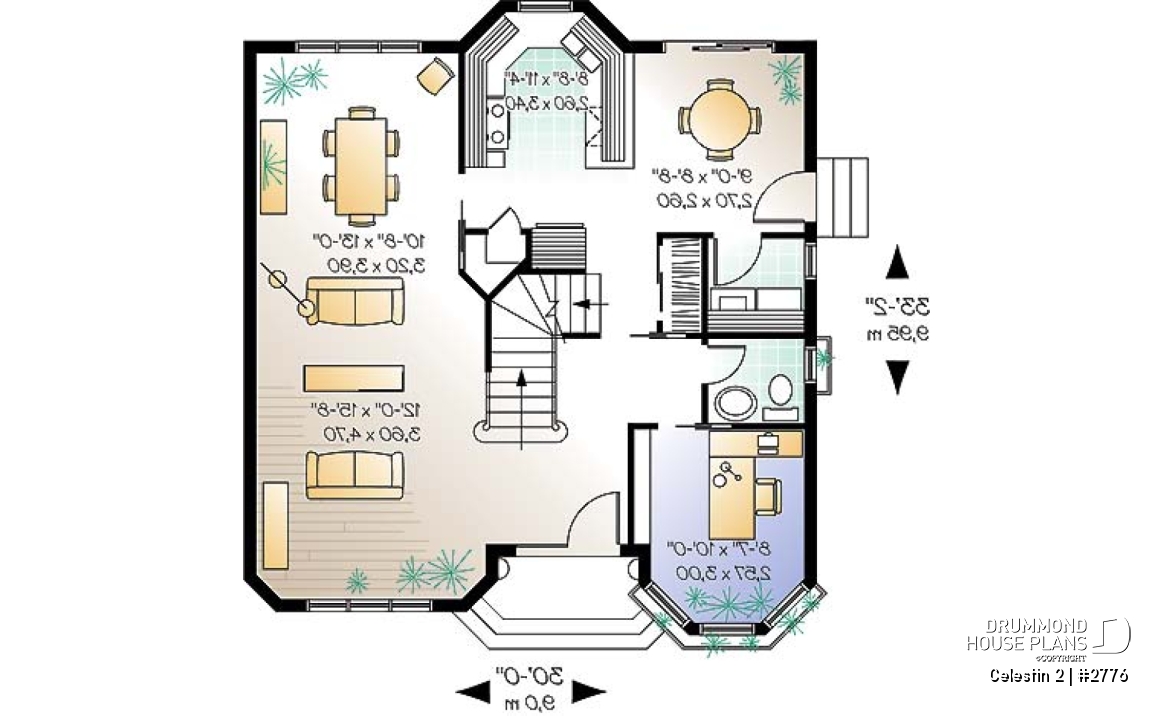 1st level - Victorian inspired house plan offering 4 bedrooms, 2 full baths, home office, breakfast nook and more! - Celestin 2