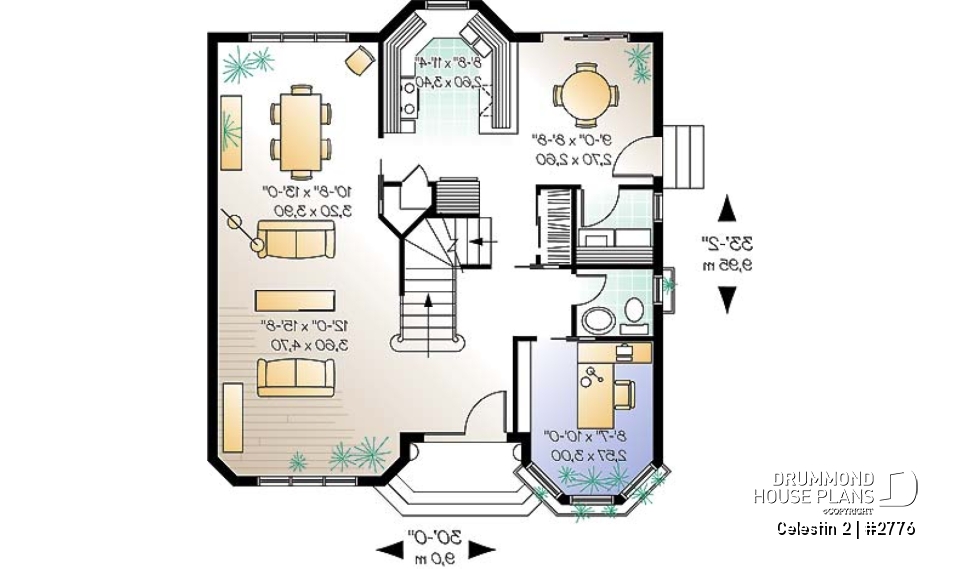 1st level - Victorian inspired house plan offering 4 bedrooms, 2 full baths, home office, breakfast nook and more! - Celestin 2