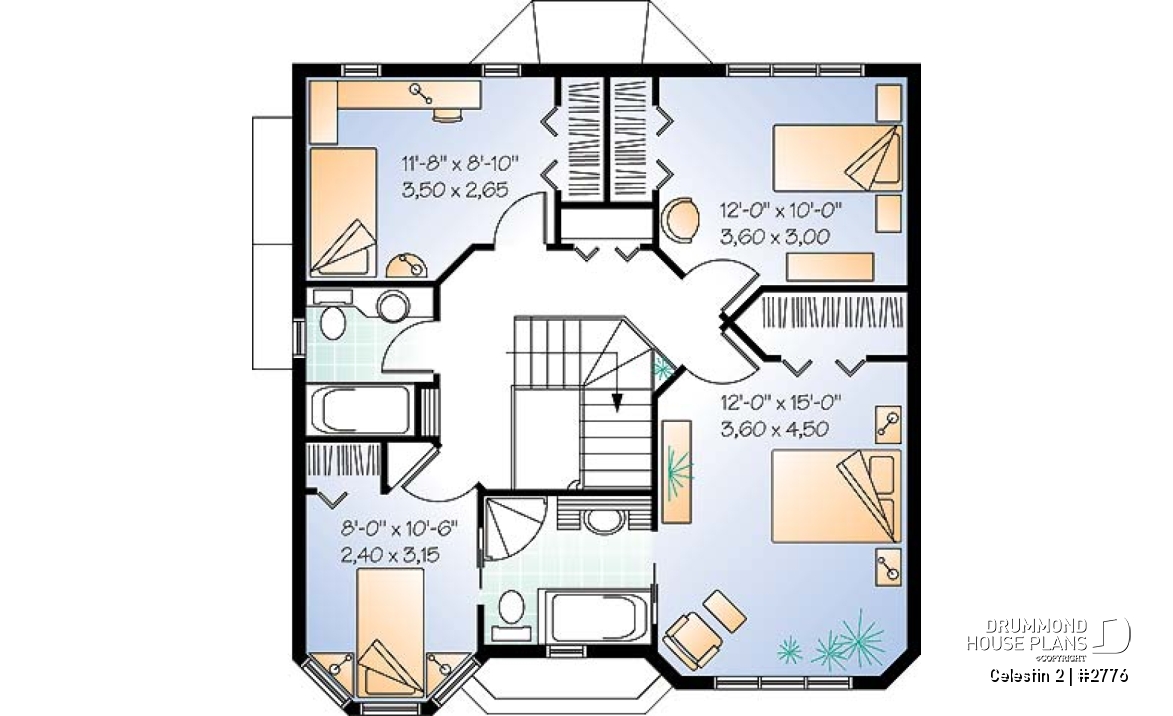 2nd level - Victorian inspired house plan offering 4 bedrooms, 2 full baths, home office, breakfast nook and more! - Celestin 2