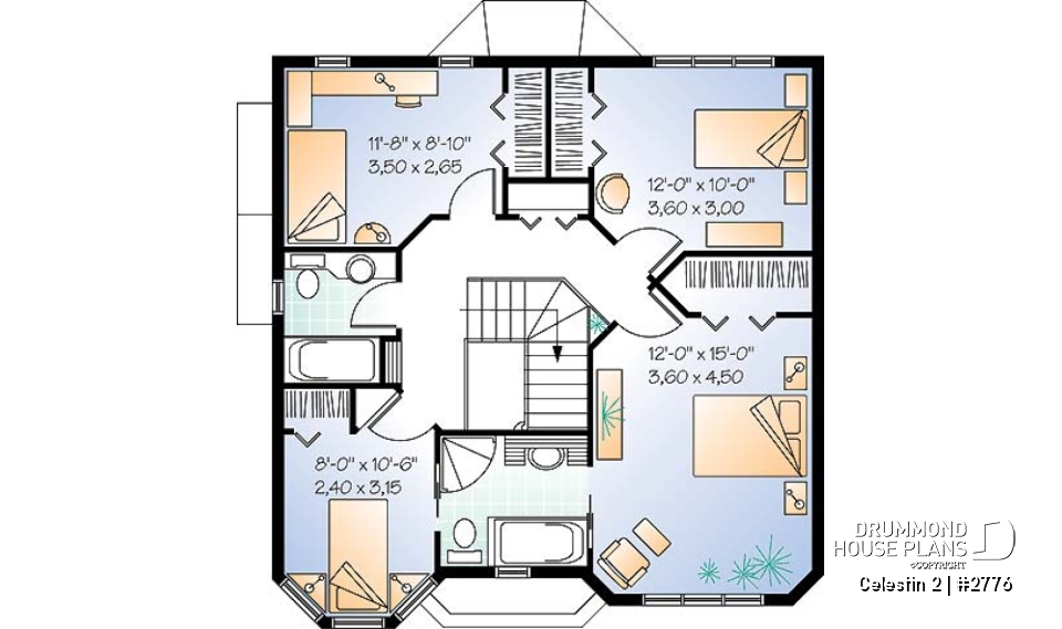 2nd level - Victorian inspired house plan offering 4 bedrooms, 2 full baths, home office, breakfast nook and more! - Celestin 2