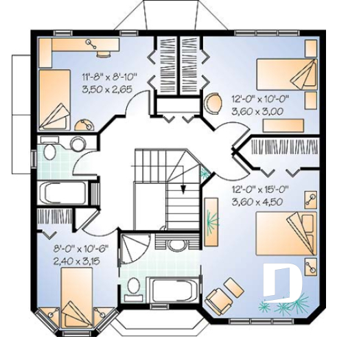 2nd level - Victorian inspired house plan offering 4 bedrooms, 2 full baths, home office, breakfast nook and more! - Celestin 2