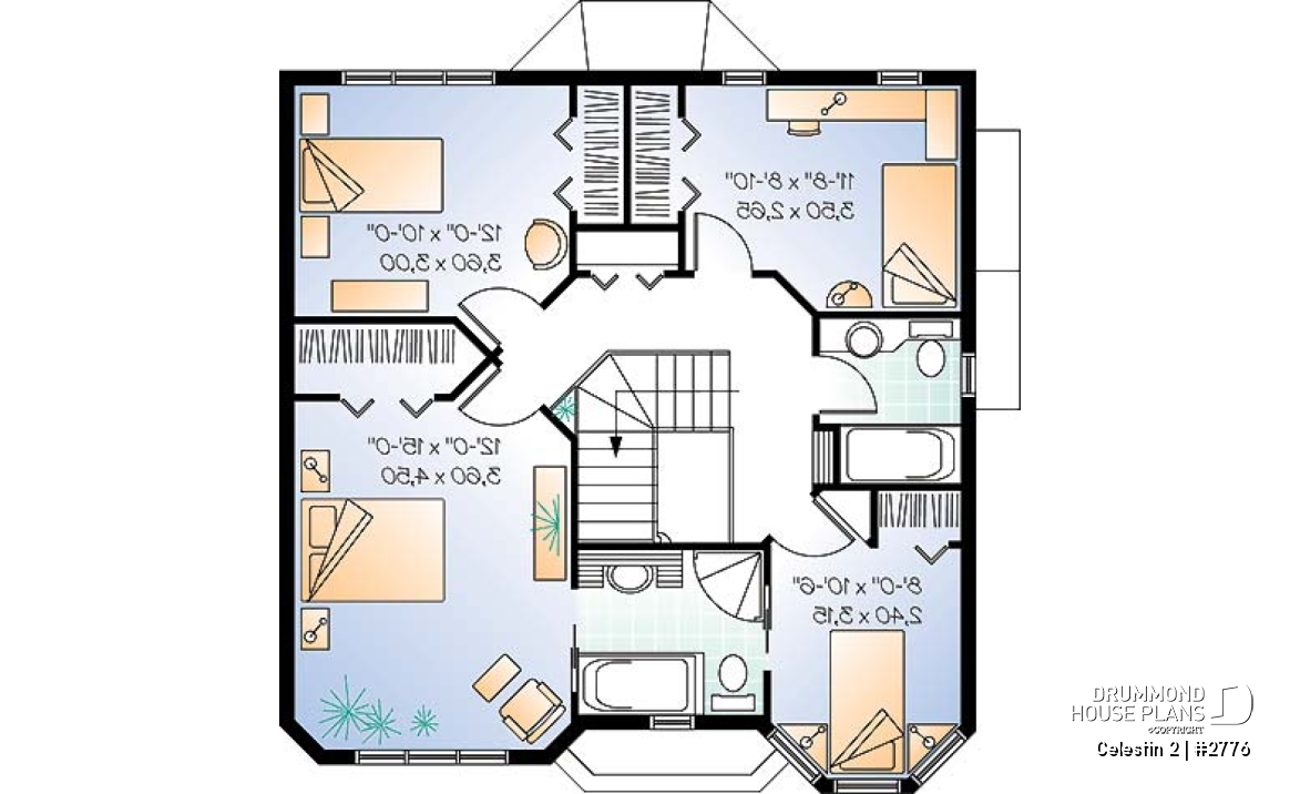 2nd level - Victorian inspired house plan offering 4 bedrooms, 2 full baths, home office, breakfast nook and more! - Celestin 2
