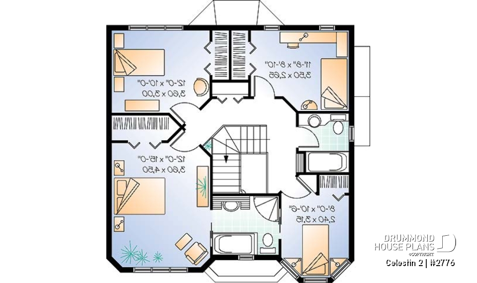 2nd level - Victorian inspired house plan offering 4 bedrooms, 2 full baths, home office, breakfast nook and more! - Celestin 2