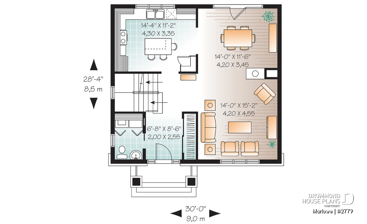 1st level - American 2 storey, 3 bedroom with walk-in closet in master bedroom, kitchen with island and pantry, fireplace - Marlowe