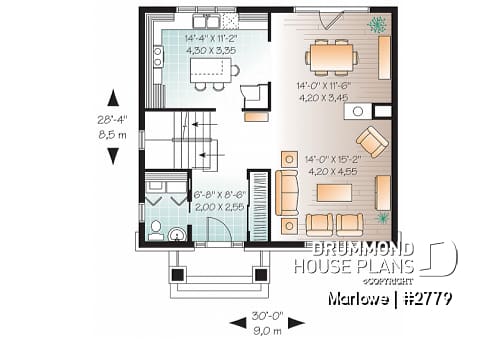 1st level - American 2 storey, 3 bedroom with walk-in closet in master bedroom, kitchen with island and pantry, fireplace - Marlowe