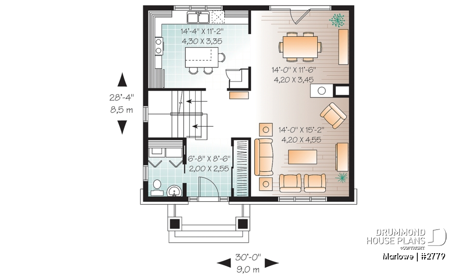 1st level - American 2 storey, 3 bedroom with walk-in closet in master bedroom, kitchen with island and pantry, fireplace - Marlowe