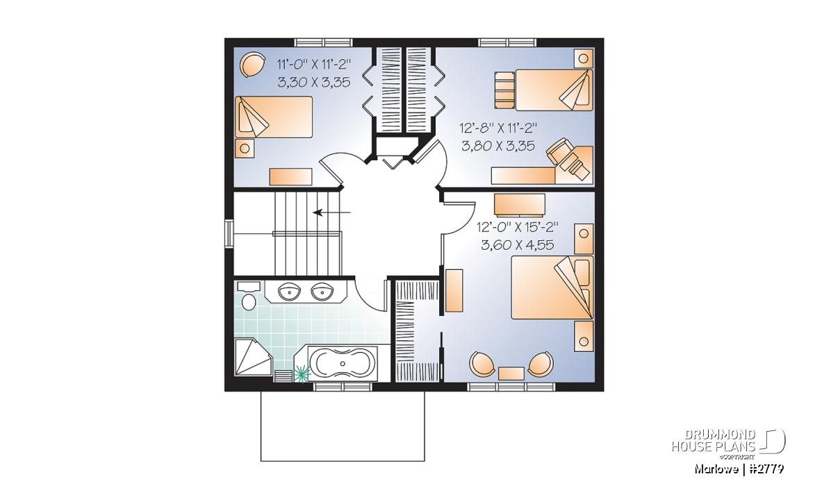 2nd level - American 2 storey, 3 bedroom with walk-in closet in master bedroom, kitchen with island and pantry, fireplace - Marlowe