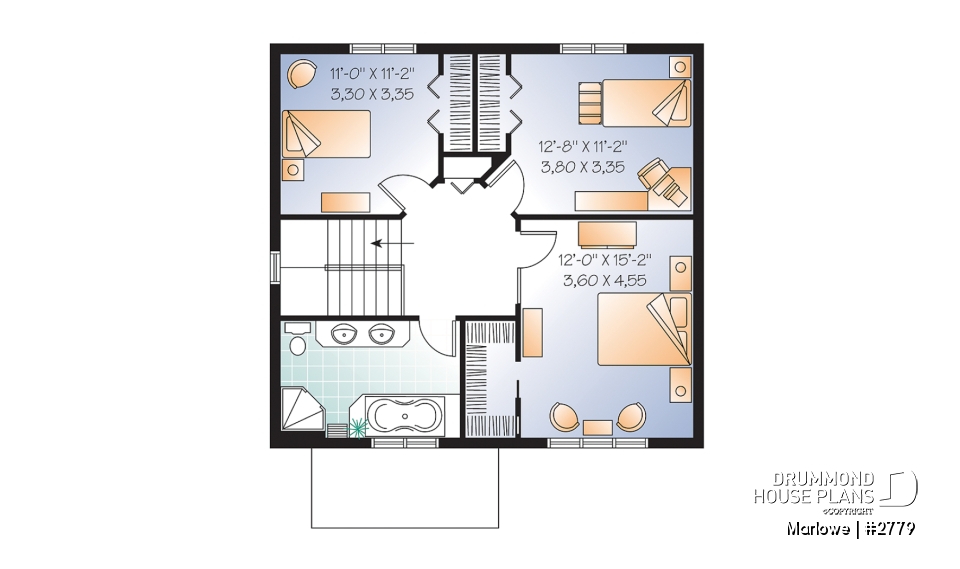 2nd level - American 2 storey, 3 bedroom with walk-in closet in master bedroom, kitchen with island and pantry, fireplace - Marlowe
