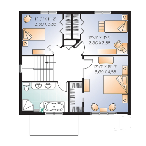 2nd level - American 2 storey, 3 bedroom with walk-in closet in master bedroom, kitchen with island and pantry, fireplace - Marlowe