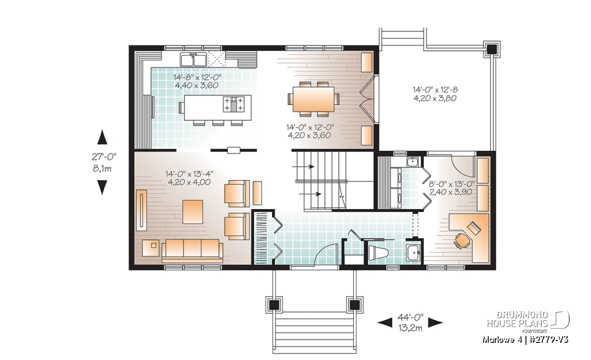 1st level - Craftsman style small home, 3 bedrooms, home office and large covered terrace - Marlowe 4