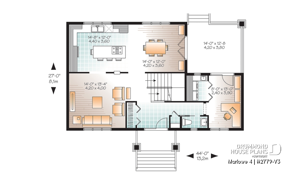 1st level - Craftsman style small home, 3 bedrooms, home office and large covered terrace - Marlowe 4