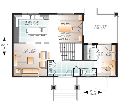 1st level - Craftsman style small home, 3 bedrooms, home office and large covered terrace - Marlowe 4
