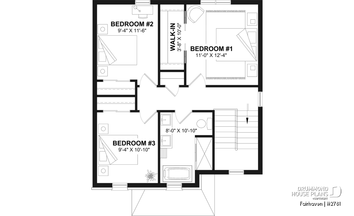 2nd level - English Cottage style two-story house plan with optional finished basement. - Fairhaven