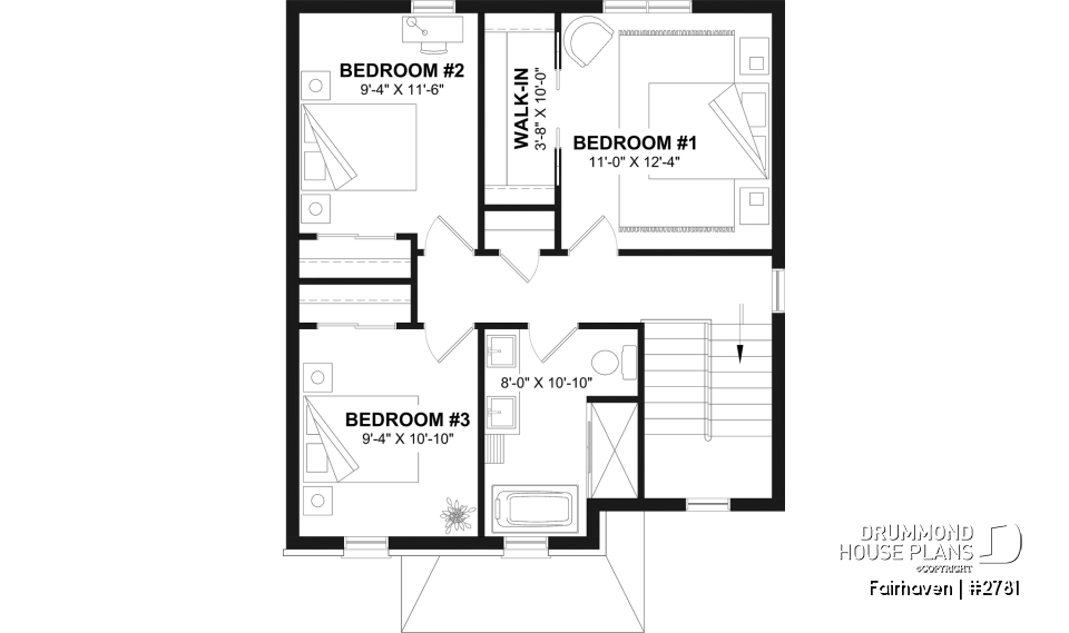2nd level - English Cottage style two-story house plan with optional finished basement. - Fairhaven