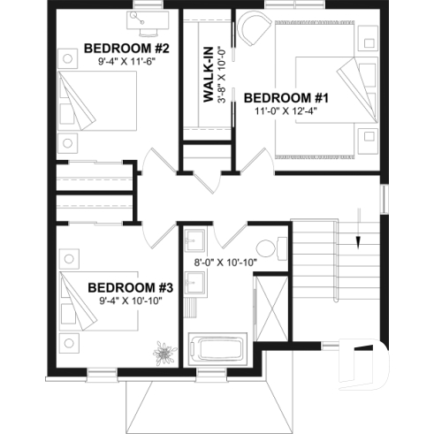 2nd level - English Cottage style two-story house plan with optional finished basement. - Fairhaven