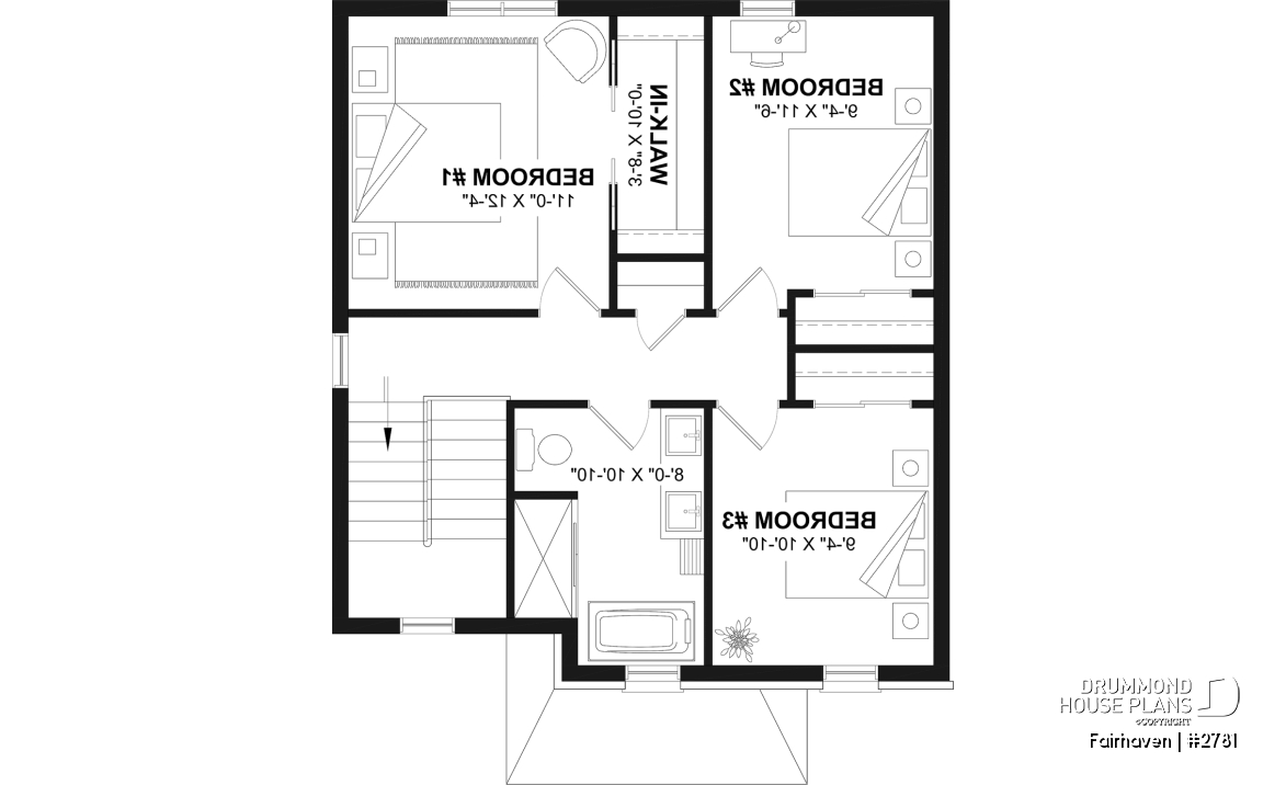 2nd level - English Cottage style two-story house plan with optional finished basement. - Fairhaven