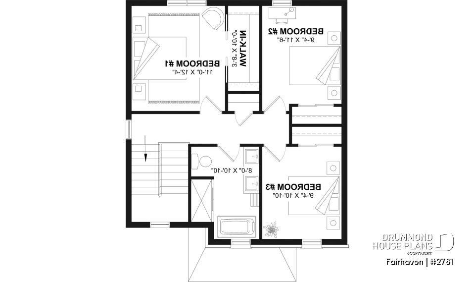 2nd level - English Cottage style two-story house plan with optional finished basement. - Fairhaven