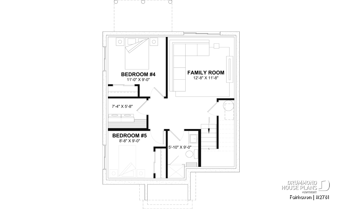 Finished basement (Optional $) - English Cottage style two-story house plan with optional finished basement. - Fairhaven