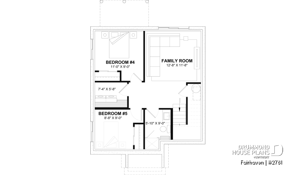 Finished basement (Optional $) - English Cottage style two-story house plan with optional finished basement. - Fairhaven