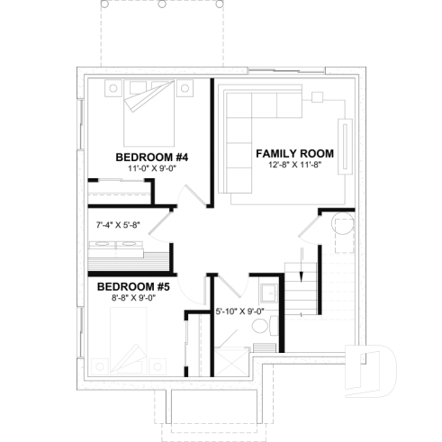Finished basement (Optional $) - English Cottage style two-story house plan with optional finished basement. - Fairhaven