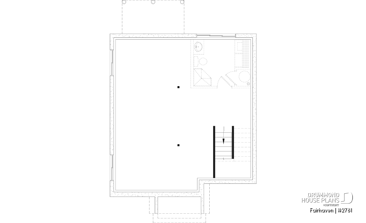 Unfinished basement - English Cottage style two-story house plan with optional finished basement. - Fairhaven