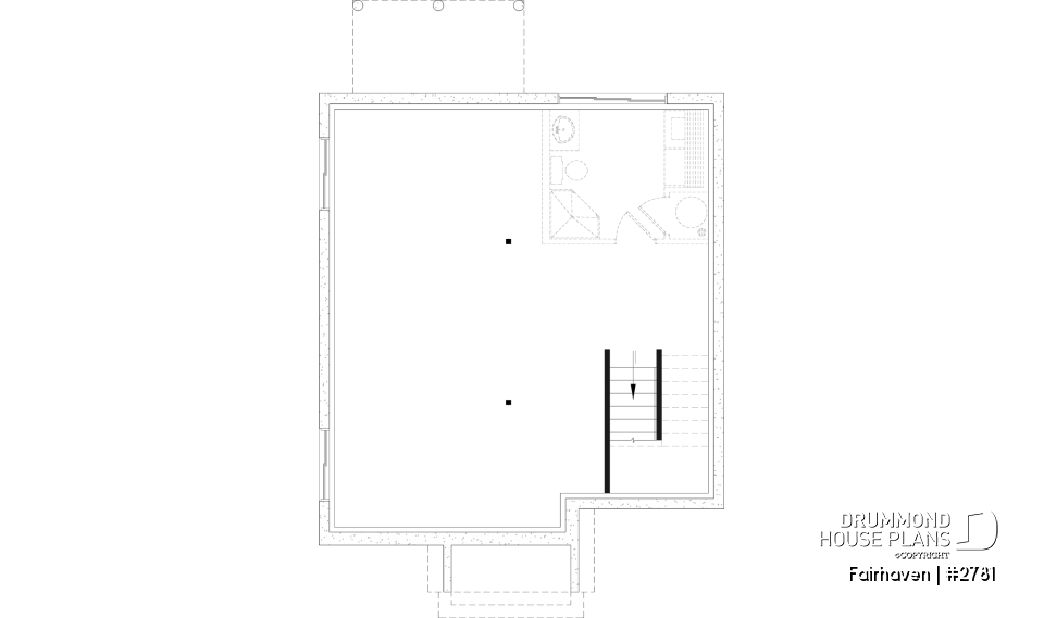 Unfinished basement - English Cottage style two-story house plan with optional finished basement. - Fairhaven