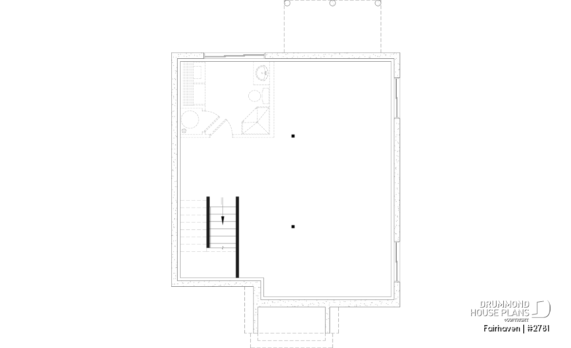 Unfinished basement - English Cottage style two-story house plan with optional finished basement. - Fairhaven