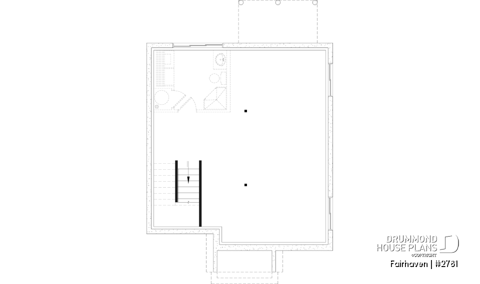 Unfinished basement - English Cottage style two-story house plan with optional finished basement. - Fairhaven