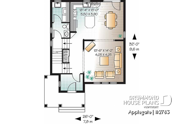 1st level - Budget friendly house plan, 2 storey country style, 3 large bedrooms, laundry room on first floor - Applegate