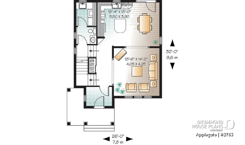 1st level - Budget friendly house plan, 2 storey country style, 3 large bedrooms, laundry room on first floor - Applegate