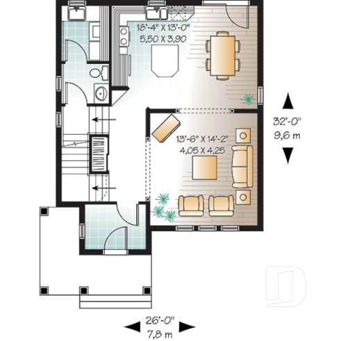 1st level - Budget friendly house plan, 2 storey country style, 3 large bedrooms, laundry room on first floor - Applegate