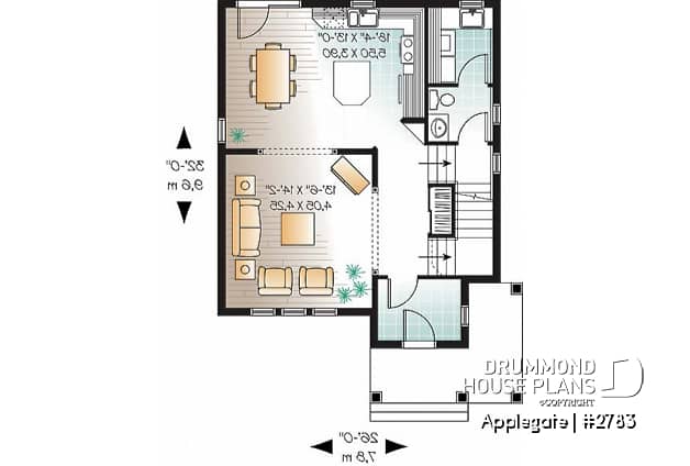 1st level - Budget friendly house plan, 2 storey country style, 3 large bedrooms, laundry room on first floor - Applegate