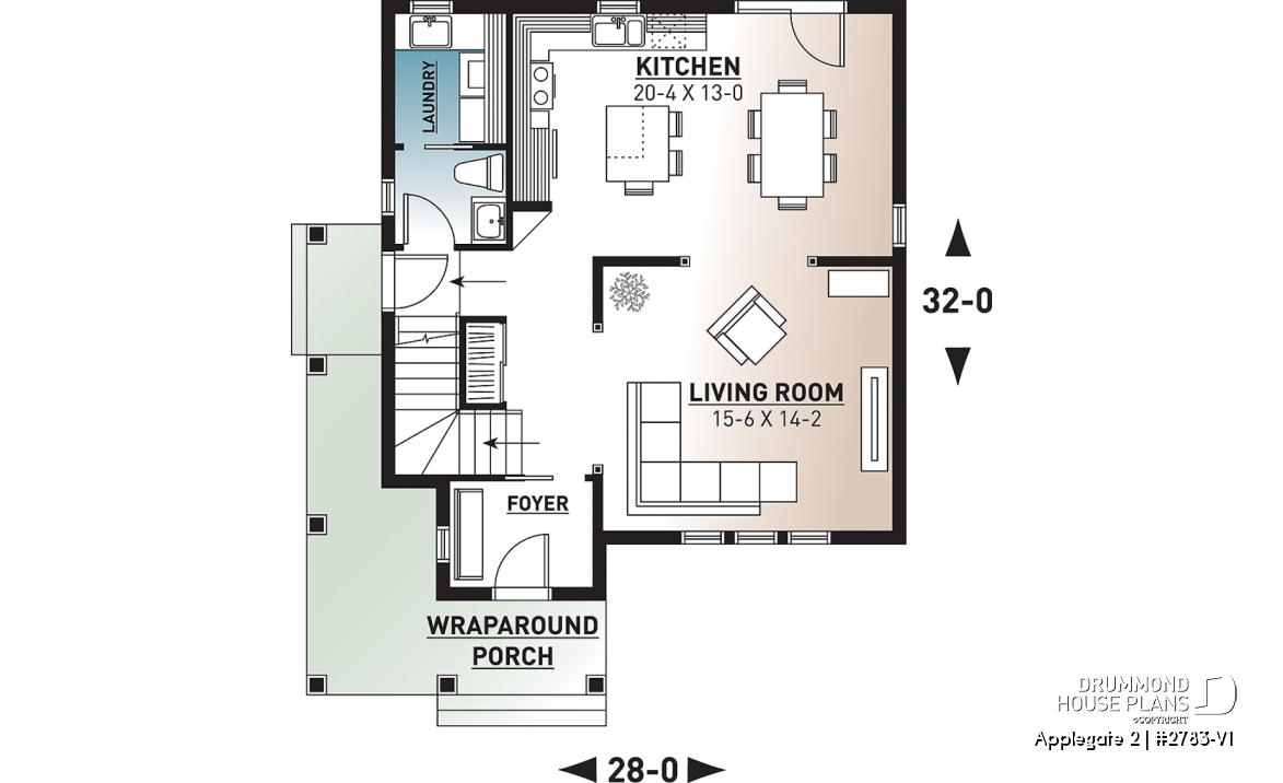 1st level - Country style 2 storey house plan with 3 large bedrooms and laundry room on main floor - Applegate 2