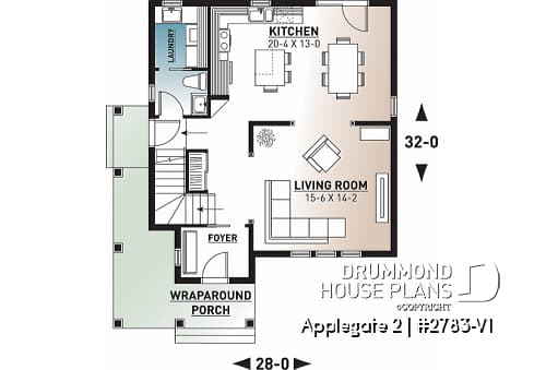 1st level - Country style 2 storey house plan with 3 large bedrooms and laundry room on main floor - Applegate 2