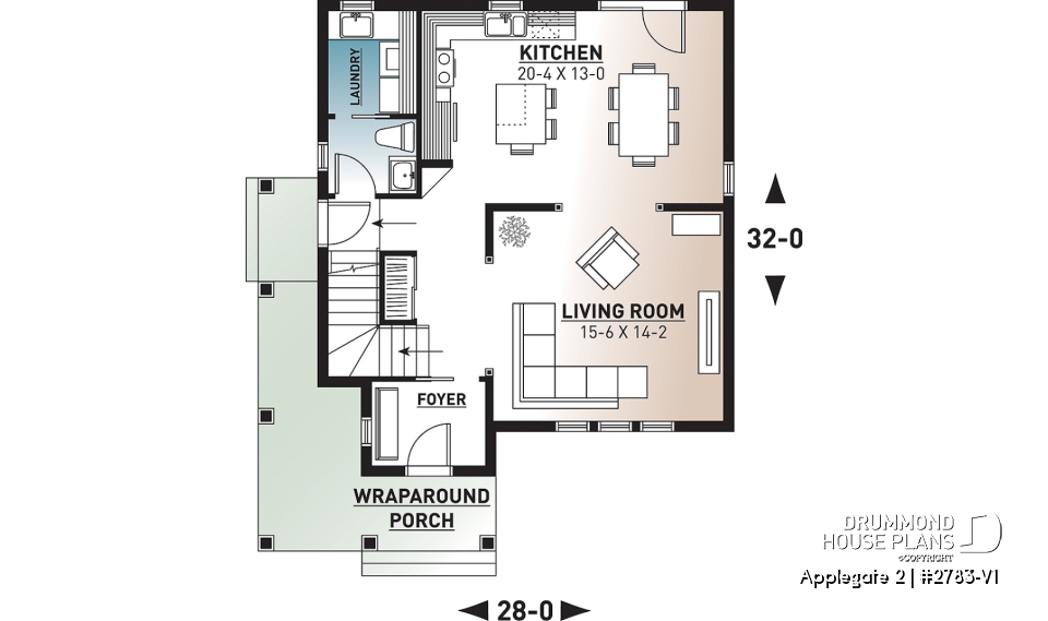 1st level - Country style 2 storey house plan with 3 large bedrooms and laundry room on main floor - Applegate 2