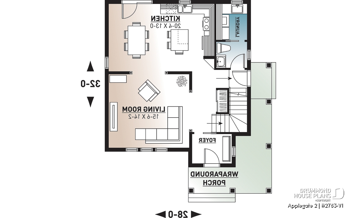 1st level - Country style 2 storey house plan with 3 large bedrooms and laundry room on main floor - Applegate 2