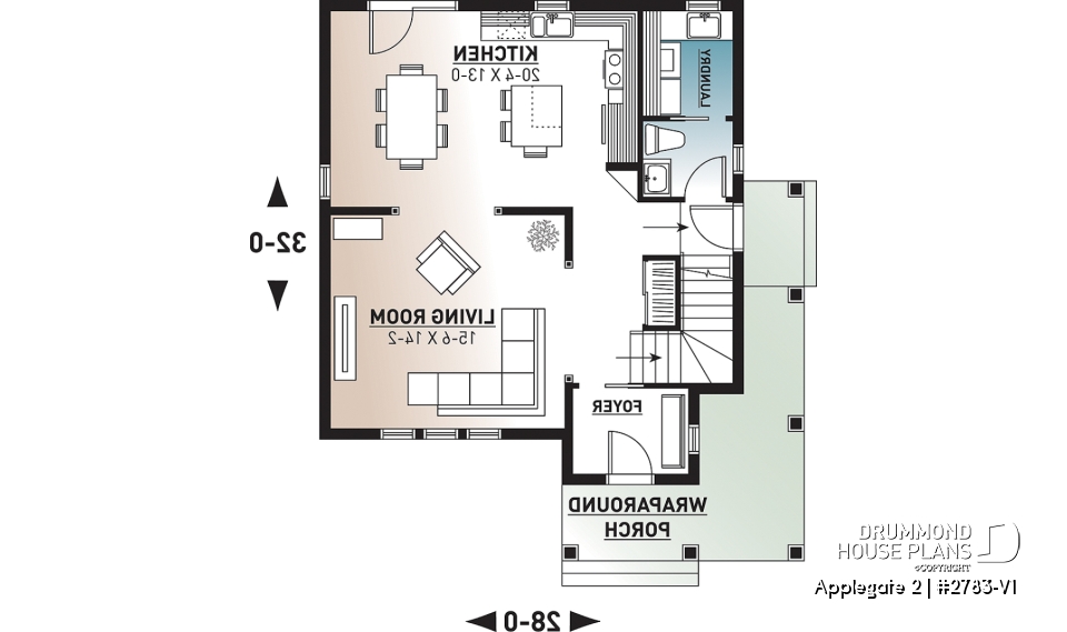 1st level - Country style 2 storey house plan with 3 large bedrooms and laundry room on main floor - Applegate 2