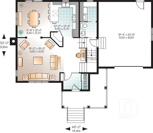 1st level - Simple and affordable 3 bedroom Country rustic house plan with large family room, pantry and computer corner - Applegate 3