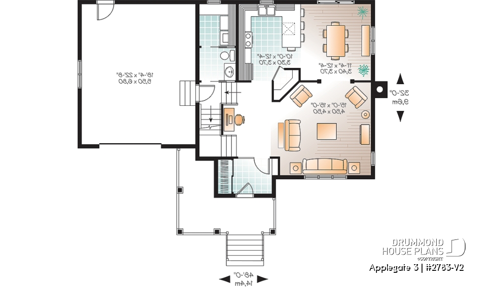 1st level - Simple and affordable 3 bedroom Country rustic house plan with large family room, pantry and computer corner - Applegate 3