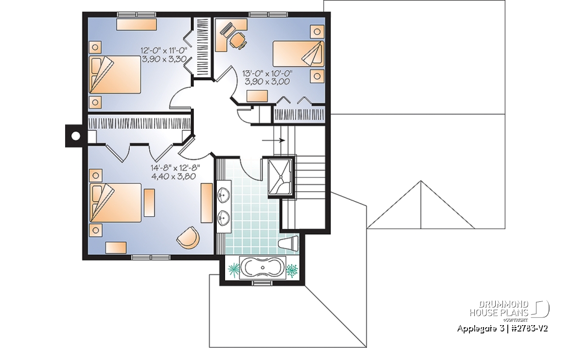2nd level - Simple and affordable 3 bedroom Country rustic house plan with large family room, pantry and computer corner - Applegate 3