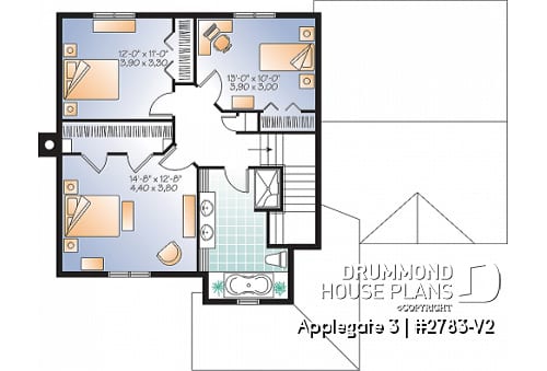 2nd level - Simple and affordable 3 bedroom Country rustic house plan with large family room, pantry and computer corner - Applegate 3